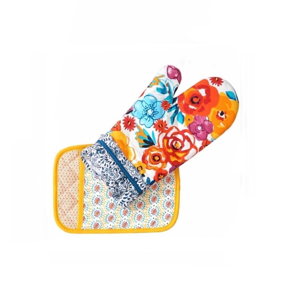 Pioneer Women Flea Market Oven Mitt & Potholder Set Floral - Picture 2 of 2